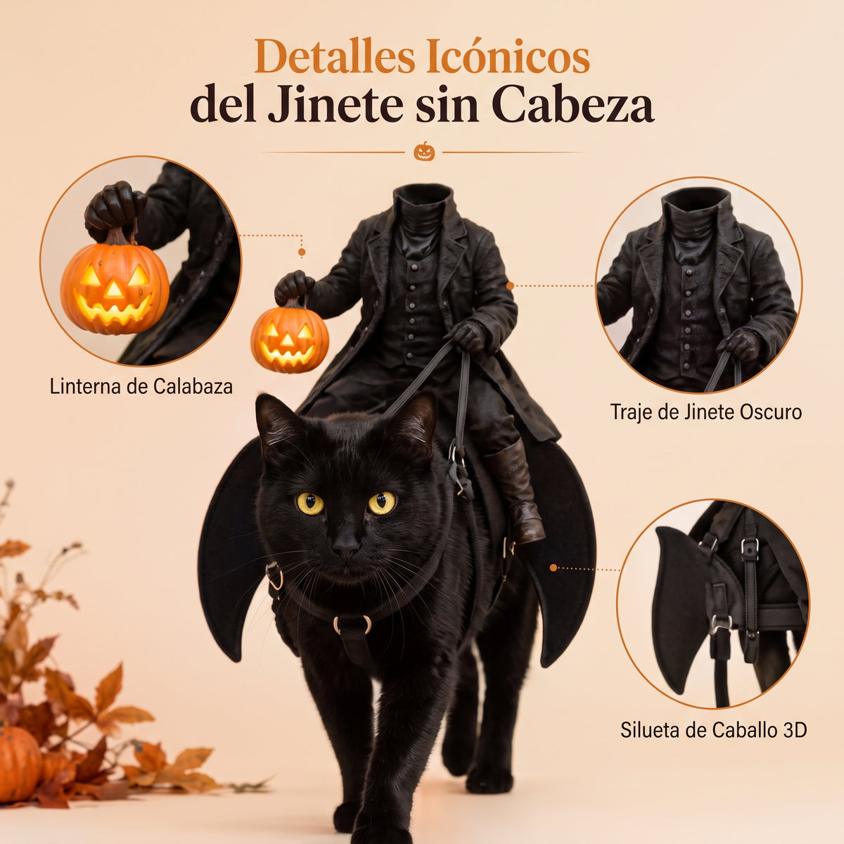 Disfraz de jinete sin cabeza 3D para mascotas